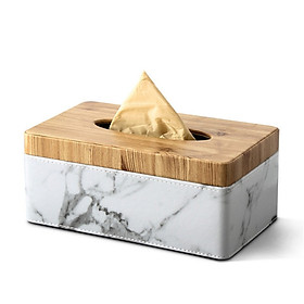 Hộp Đựng Khăn Giấy Phối Da Pu Và Nắp Hộp Bằng Gỗ Wood Marble Pattern Pu Leather Cover Tissue Box