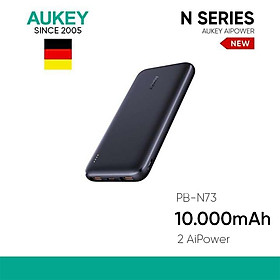 Pin Sạc Dự Phòng Siêu Mỏng 10.000 mAh Aukey PB-N73 1 Cổng Sạc Nhanh Type C 15W, 2 Cổng USB-A - Hàng Chính Hãng