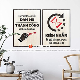 Bộ 2 tấm tranh gỗ treo văn phong tạo động lực giúp bạn thành công