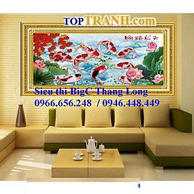 Tranh thêu chữ thập 3D cửu ngư quần hội, cá chép hoa sen222811 chưa thêu