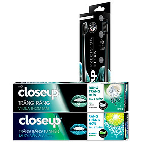Bộ Sản Phẩm Close Up : Bộ 2 Kem Đánh Răng Close Up (Trắng Sáng Tự Nhiên + Trắng Răng Vị Muối) (180g x 2) + Bàn Chải Đánh Răng Close Up Precicion (màu ngẫu nhiên)