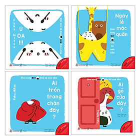 Combo 4 cuốn sách ehon chơi cùng giri 2 chú bé cơm nắm : Ai trốn trong chăn đấy? + Ai gõ cửa đấy? + Ngày Lễ Mặc Quần + Ú Òa( Dành cho trẻ từ 0 - 6 tuổi) ( Tặng kèm Bookmark Happy Life)