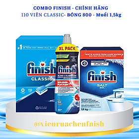 combo viên rửa bát finish 110 viên+nước làm bóng finish 800ml+muối rửa bát finish 1,5kg dùng cho máy rửa bát