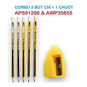  COMBO 5 CÂY  BÚT CHÌ CHUỐT 2B M&G AWP30855 Tặng kèm đồ chuốt APS91266