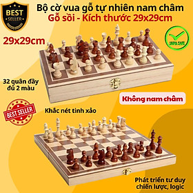 Cờ vua gỗ thông KHÔNG NAM CHÂM tự nhiên cao cấp cỡ vừa 29x29cm - Bộ cờ vua bằng gỗ chọn loại có nam châm chính hãng