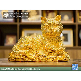 Linh vật mèo tài lộc thếp vàng 9999 - 24x30cm