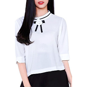 Áo kiểu cổ đính nơ viền đen The One Fashion ADD1421TR