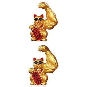 Muscle Arm Lucky Cat Good Wealth Statue Living Room Table Store Decorative