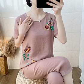 Bộ mặc nhà trung niên nữ chất vải đũi siêu nhẹ, mát- đồ bộ nữ cho mẹ
