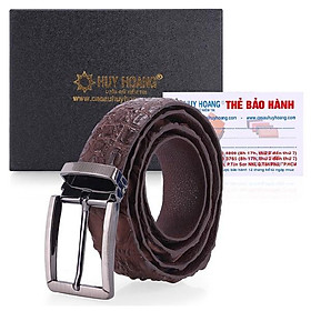 Dây nịt nam da cá sấu Huy Hoàng gai đuôi 4P đầu kim màu nâu đất HT4836