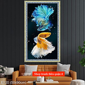 Mua  Thêu kín  Tranh thêu chữ thập Vũ điệu song ngư E120  kích thước 50 x 90 cm