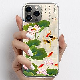 Ốp lưng cho iPhone 13 Pro, iPhone 13 Promax nhựa TPU mẫu Hoa sen cá