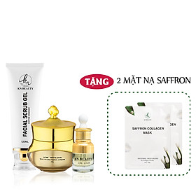 Bộ 3 sản phẩm Trắng Da Ngừa mụn KN Beauty chuyên sâu:Kem dưỡng 25g + Serum 30ml+ Tẩy tế bào chết 120ml (Tặng 2 Mặt nạ Saffron)