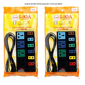 Combo 2 Ổ cắm điện 10 lỗ đa năng (6 lỗ 2, 4 lỗ 3) dây 3m Lioa 4D6S32 màu đen