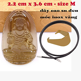 Mặt Phật Bất động minh vương đá obsidian ( thạch anh khói ) 3.6 cm kèm vòng cổ dây cao su đen - mặt dây chuyền size M, Mặt Phật bản mệnh