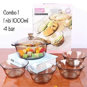 Mua Bộ Nồi bát thủy tinh 5 chi tiết cao cấp dày dặn