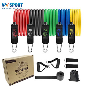 Dây Kháng Lực Ngũ Sắc Tập Thể Hình VNSPORT Chất Liệu Cao Su - 1 Bộ 5 Dây Tổng Lực 150LBS