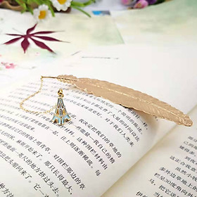 Bookmark Kim Loại Đánh Dấu Sách Hình Lông Vũ Dây Treo - Tháp Eiffel Màu Xanh