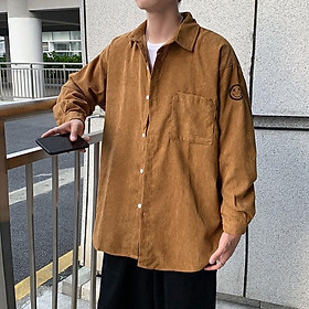 Áo Sơ Mi Mặt Cười NHUNG GÂM TĂM Oversize Form Rộng Unisex Nam Nữ Phong Cách Hàn Quốc Ulzzang KUN, Áo sơ mi na  chất nhung tăm phù hợp cho mùa thu đông