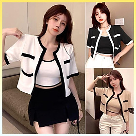 SET ÁO KHOÁC KÈM ÁO 2 DÂY Cardigan dệt kim Quảng Châu cộc tay cực xinh siêu HOT