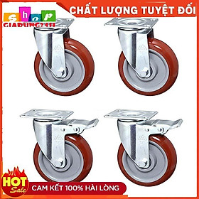Mua Combo 4 bánh xe đẩy hàng chịu lực cao D 10cm - 2 bánh xoay và 2 bánh xoay có khóa - Màu đỏ mận