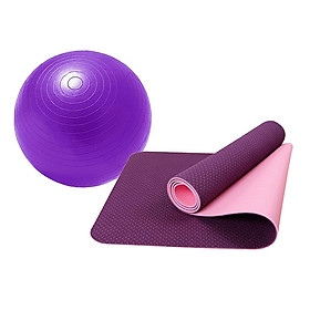 Combo Thảm tập yoga TPE 2 lớp 6mm + Bóng tập yoga da trơn (Tặng túi đựng thảm vs bơm bóng)