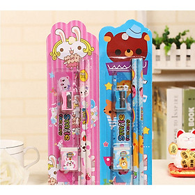Bộ dụ cụ học sinh combo 4 món bút chì - thước- gôm- tẩy cao cấp