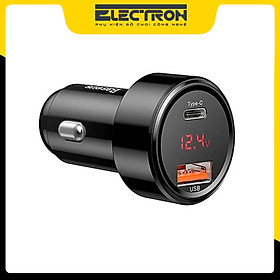 Tẩu củ sạc nhanh đa năng cho xe hơi / xe ô tô trang bị cổng Type-C PD và USB hiệu Baseus Aurora trang bị đen LED hiển thị thông số sạc (Công suất 45W - 6A, Quick Charge 3.0 / Quick Chagre 4.0, sạc nhanh PD) - Hàng chính hãng