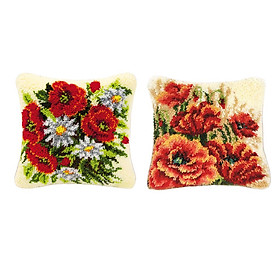 2 Sets Latch Hook Kits Pillow Case Cushion Cover 17x17'' Flower Pattern