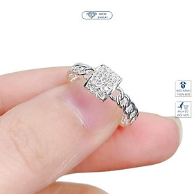 Nhẫn bạc nữ đính đá vuông thân xích cá tính phong cách Hàn Quốc, quà 8 3