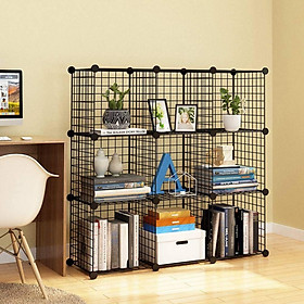 Kệ sách 9 ô, kệ lưới sắt sơn tĩnh điện lắp ghép, tủ kệ sắp xếp không gian, kệ văn phòng, nội thất phòng khách, phòng làm việc