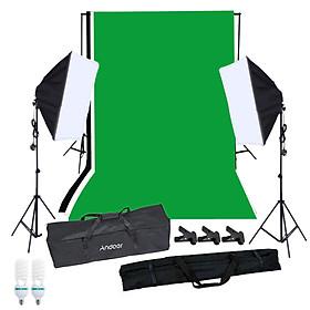 Bộ Đèn Studio Chụp Ảnh Chân Dung Kèm Phông Nền Chụp Ảnh Andoer (2 Bóng Đèn 125W + 2 Softbox + 3 Phông Nền + Bộ Cố Định Phông Nền + 3 Kẹp Cố Định + 1 Túi Đựng