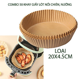 Set 50 khay giấy lót nồi chiên không dầu chống dính, cỡ 16x4.5cm hoặc 20x4.5cm tùy chọn