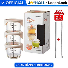 Hộp đựng thức ăn cho bé Lock&Lock có vạch chia 230ml x 3 hộp LLG508S3 - Tặng Kèm Ống Hút Inox Và Cọ Rửa Ống Hút