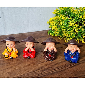 Mua Bộ 04 chú tiểu Tứ Không - đeo chuỗi đội nón cối dễ thương (tặng kèm 10 xu vàng mini may mắn)