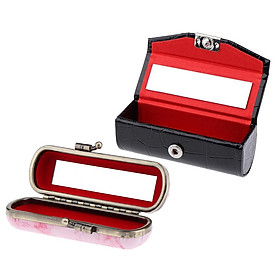 2Pcs Soft Leather Lipstick Case Holder Organizer Bag for Purse with Mirror