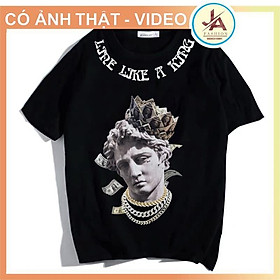 Áo thun nam nữ tay lỡ cổ tròn Tượng vua A KING , áo phông unisex form rộng chất cotton hot trend 2021 JASHOP