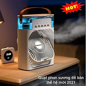 Quạt Điều Hòa Phun Sương Hơi Nước Mini Để Bàn Dung Tích Lớn 3 Chế Độ Đèn LED Đổi Màu, Chế Độ Hẹn Giờ Sử Dụng Cổng Sạc USB Tiện Dụng