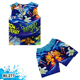 Đồ bộ thun có tay in 3d cho bé trai hình tom and jerry