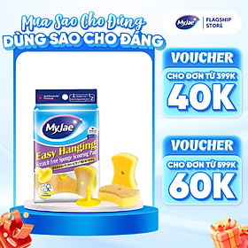 Miếng Bọt Biển Rửa Chén MyJae 2 Mặt, Mút Xốp Rửa Bát Đa Năng Kèm Miếng Nhựa Hít Kê 11.3cm x 7.8cm x 3cm (2 Miếng/Gói)