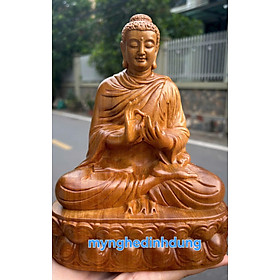 Tượng phật thích ca mẫu ni phật gỗ bách xanh thơm ngọt cao 15x10x8cm