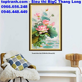 Mua Tranh thêu chữ thập cành hoa sen hồng cá chép E208 chưa thêu