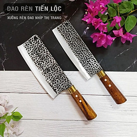 Bộ 2 Dao Chặt, Thái nhà bếp Rèn Từ Thép Nhíp ô tô Dập Vân 2 Mặt Cao Cấp - Cán Cẩm Chỉ Khâu Đồng