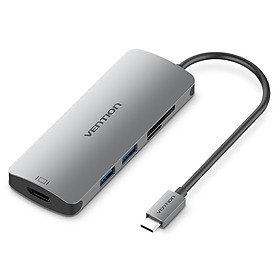 Chuyển đổi Type-C sang HDMI + 2 cổng USB 3.0 + khe đọc thẻ nhớ TF, SD hàng chính hãng Vention CMEHA
