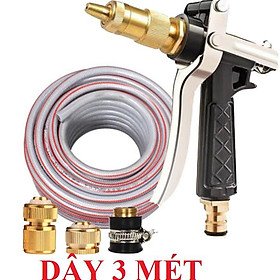️ Bộ dây vòi xịt nước rửa xe, tưới cây , tăng áp 3 lần, loại 3m, 5m 206236 đầu đồng,cút đồng+ đai