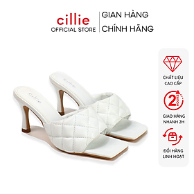 Guốc Cao Gót Nữ Quai Ngang Mũi Vuông Gót Nhọn 7cm Cillie Phối Chằn Chỉ Độc Đáo Đi Làm Dạo Phố 1176 - Trắng - 35