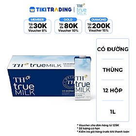 Thùng 12 hộp sữa tươi tiệt trùng TH True Milk  có đường 1 Lít