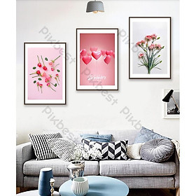 Combo 3 tranh Hoa Hồng hình trái tim,Tranh dán tường 3d trang trí phòng khách hiện đại (tích hợp sẵn keo) MS621147