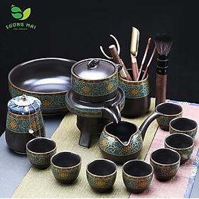 Mua Bộ ấm chén pha trà cối xay sm007 - xanh đen vàng 12&14&15 món