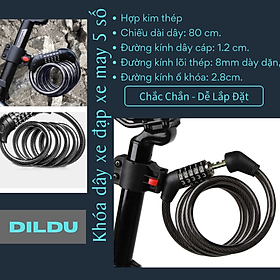 Mua Khóa dây xe 5 số chống trộm cao cấp  khóa xe máy xe đạp (Loại 5 số) - hợp kim thép bọc cao su - dài 80cm  đường kính cáp 1.2cm - chắc chắn  khó cắt